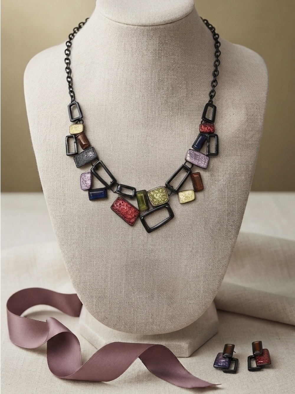 Prita by Priyaasi Geometric Multi-Color Statement Necklace & Earring Set